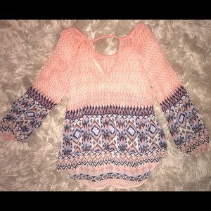 Boho tapered bell sleeve sheer blouse